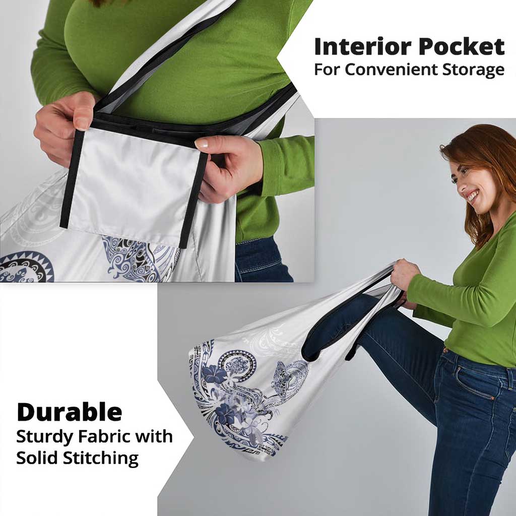 Polynesian Manta Ray Grocery Bag Blue Floral Turtle Tattoo - Polynesian Pride