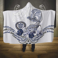 Polynesian Manta Ray Hooded Blanket Blue Floral Turtle Tattoo - Polynesian Pride