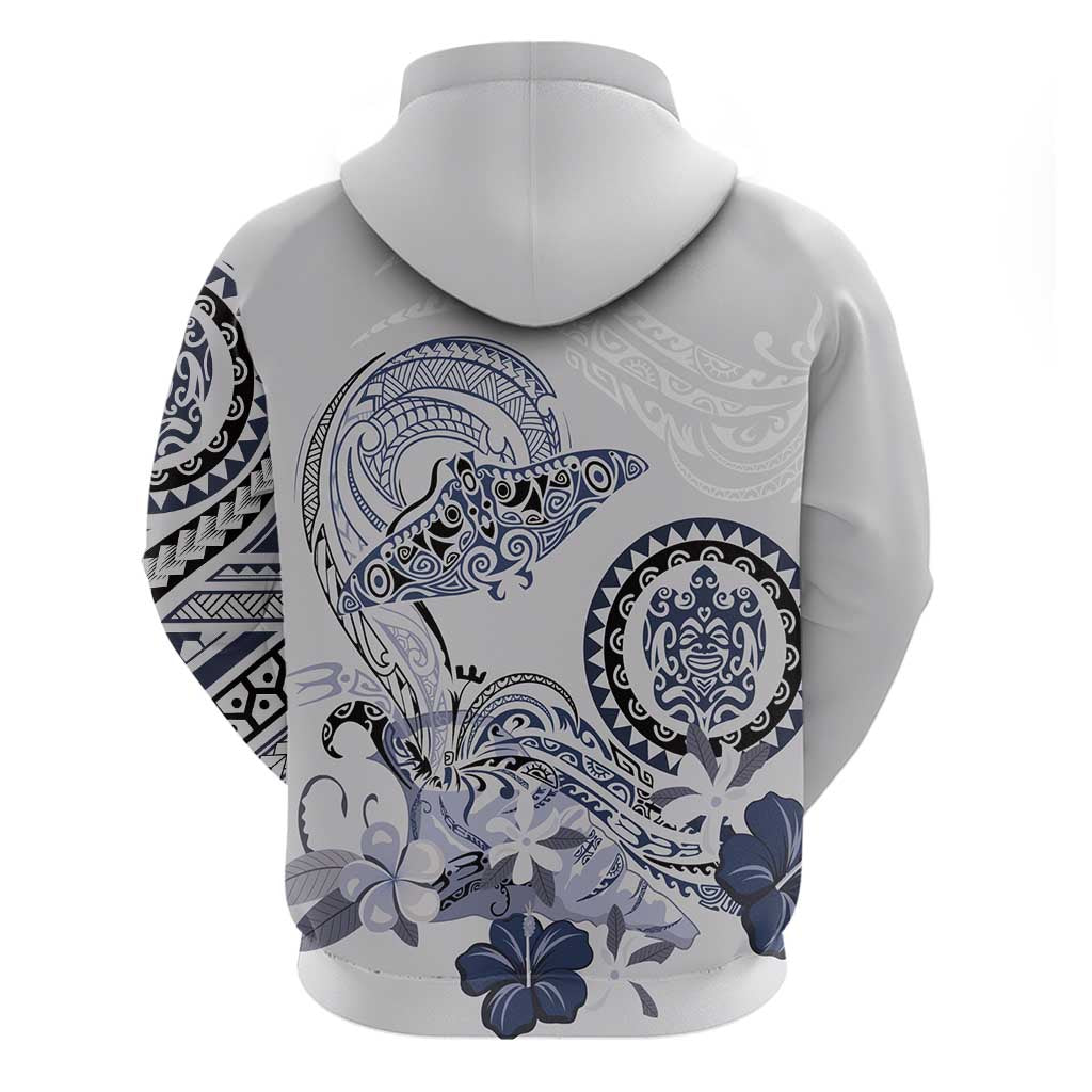 Polynesian Manta Ray Hoodie Blue Floral Turtle Tattoo - Polynesian Pride