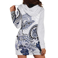 Polynesian Manta Ray Hoodie Dress Blue Floral Turtle Tattoo - Polynesian Pride