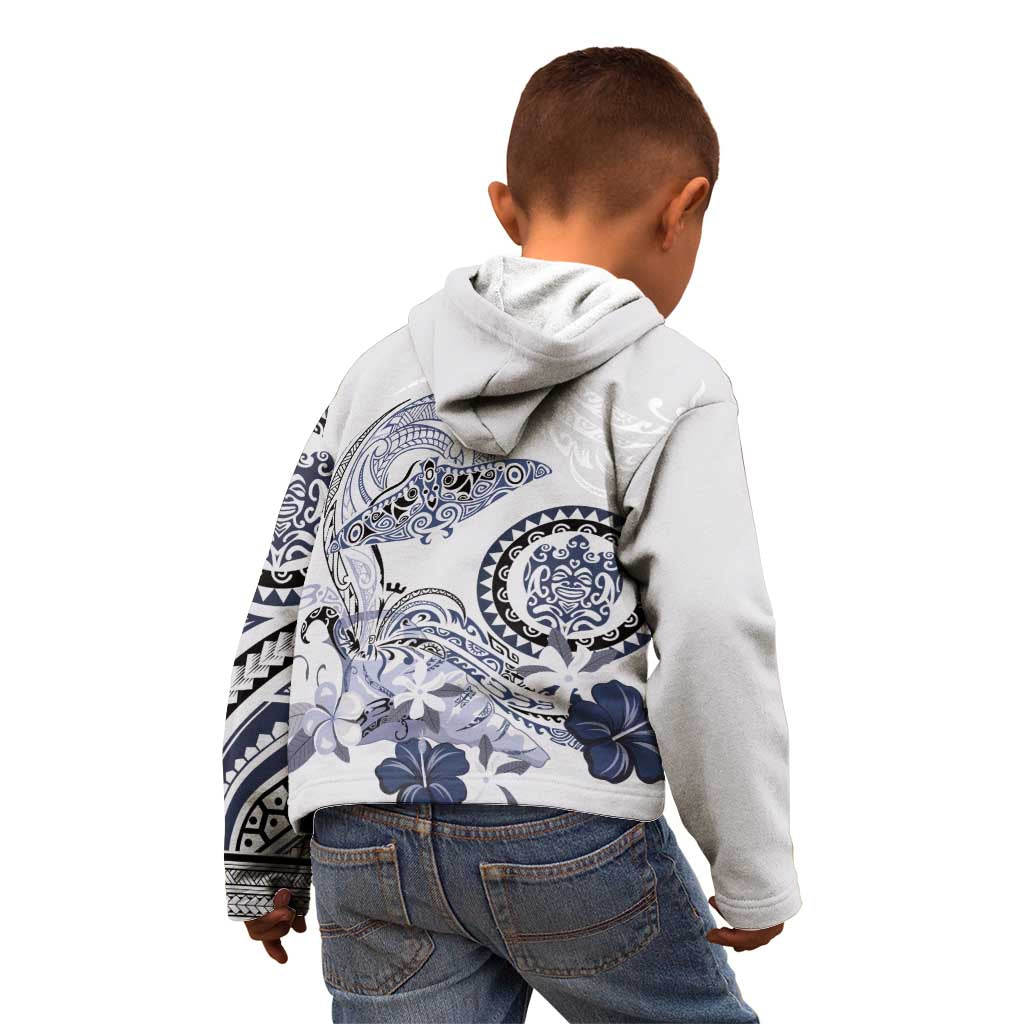 Polynesian Manta Ray Kid Hoodie Blue Floral Turtle Tattoo - Polynesian Pride