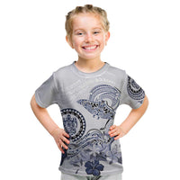 Polynesian Manta Ray Kid T Shirt Blue Floral Turtle Tattoo - Polynesian Pride