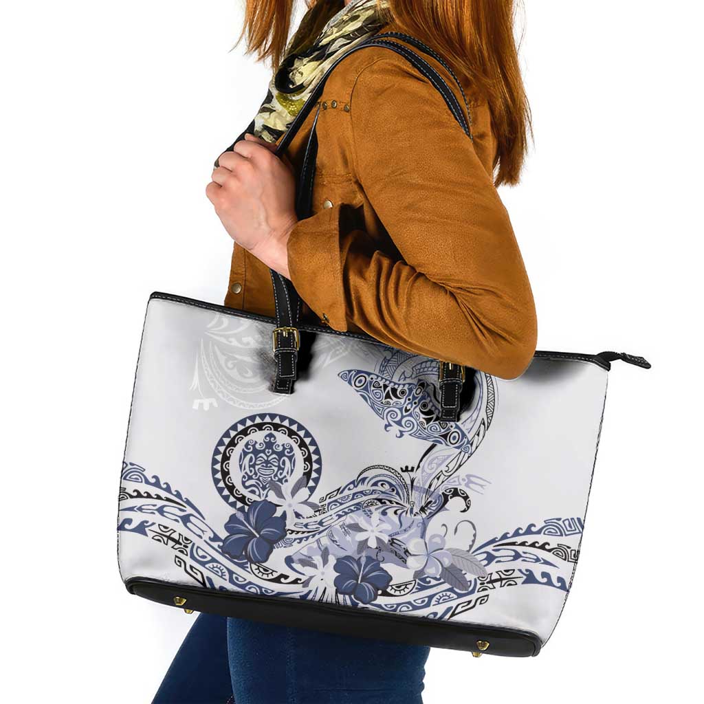 Polynesian Manta Ray Leather Tote Bag Blue Floral Turtle Tattoo - Polynesian Pride