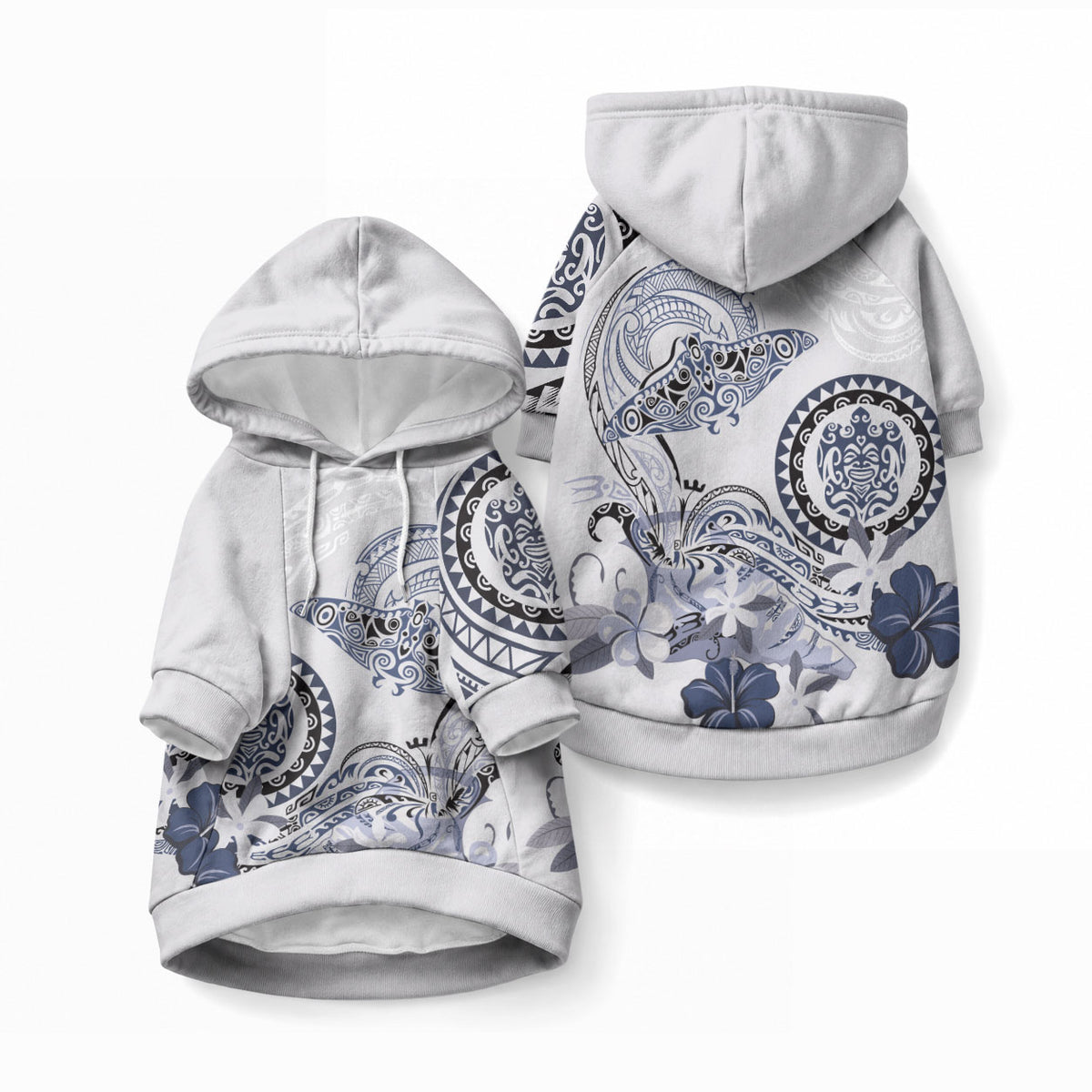 Polynesian Manta Ray Pet Hoodie Blue Floral Turtle Tattoo LT9 Pullover Blue - Polynesian Pride