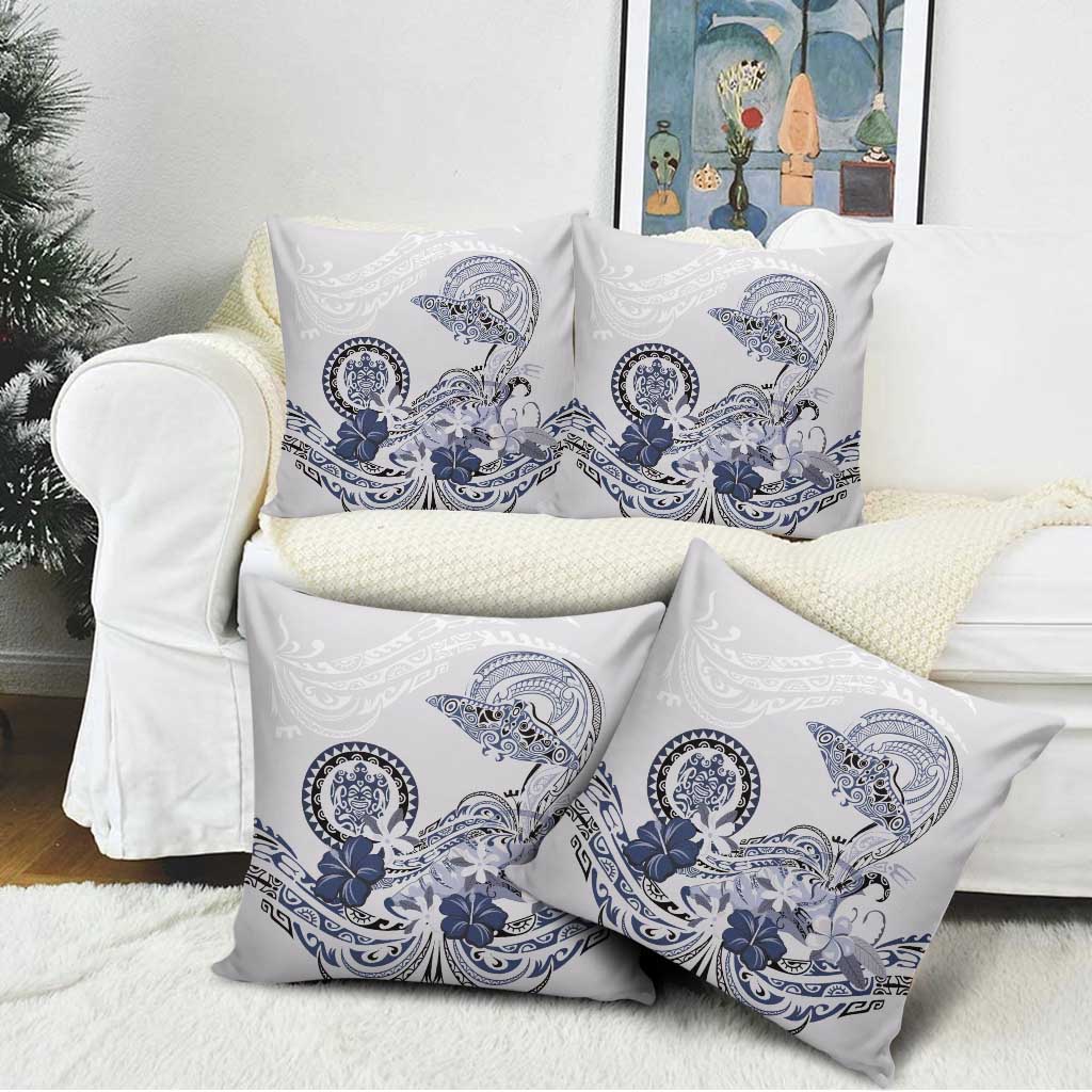 Polynesian Manta Ray Pillow Cover Blue Floral Turtle Tattoo - Polynesian Pride