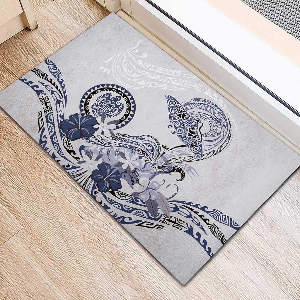 Polynesian Manta Ray Rubber Doormat Blue Floral Turtle Tattoo - Polynesian Pride