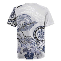 Polynesian Manta Ray Rugby Jersey Blue Floral Turtle Tattoo - Polynesian Pride