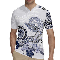 Polynesian Manta Ray Rugby Jersey Blue Floral Turtle Tattoo - Polynesian Pride