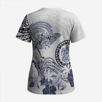 Polynesian Manta Ray Scrub Top Blue Floral Turtle Tattoo - Polynesian Pride