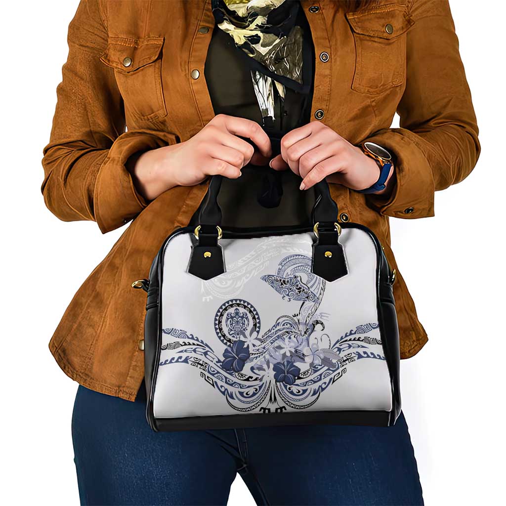 Polynesian Manta Ray Shoulder Handbag Blue Floral Turtle Tattoo - Polynesian Pride