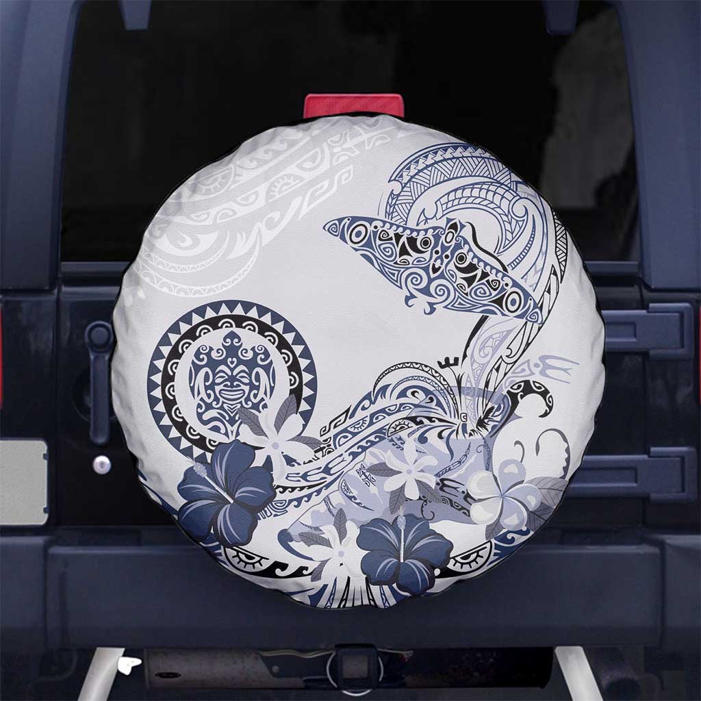 Polynesian Manta Ray Spare Tire Cover Blue Floral Turtle Tattoo - Polynesian Pride