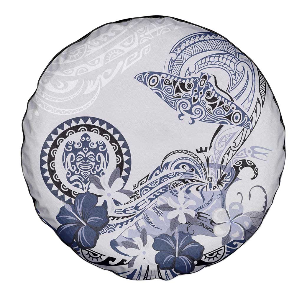 Polynesian Manta Ray Spare Tire Cover Blue Floral Turtle Tattoo - Polynesian Pride