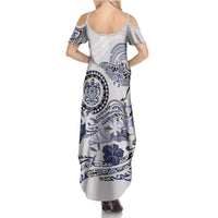 Polynesian Manta Ray Summer Maxi Dress Blue Floral Turtle Tattoo - Polynesian Pride