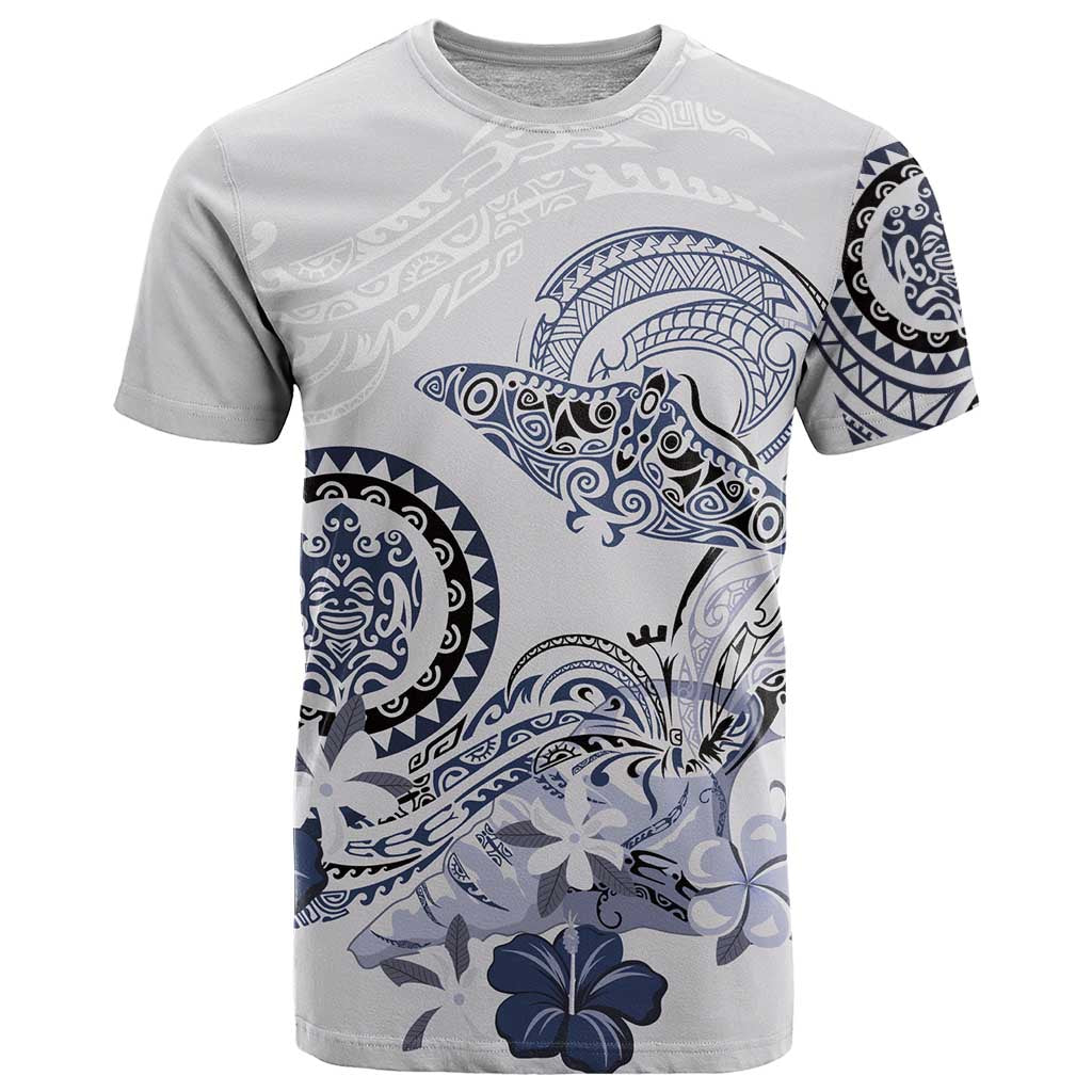 Polynesian Manta Ray T Shirt Blue Floral Turtle Tattoo - Polynesian Pride