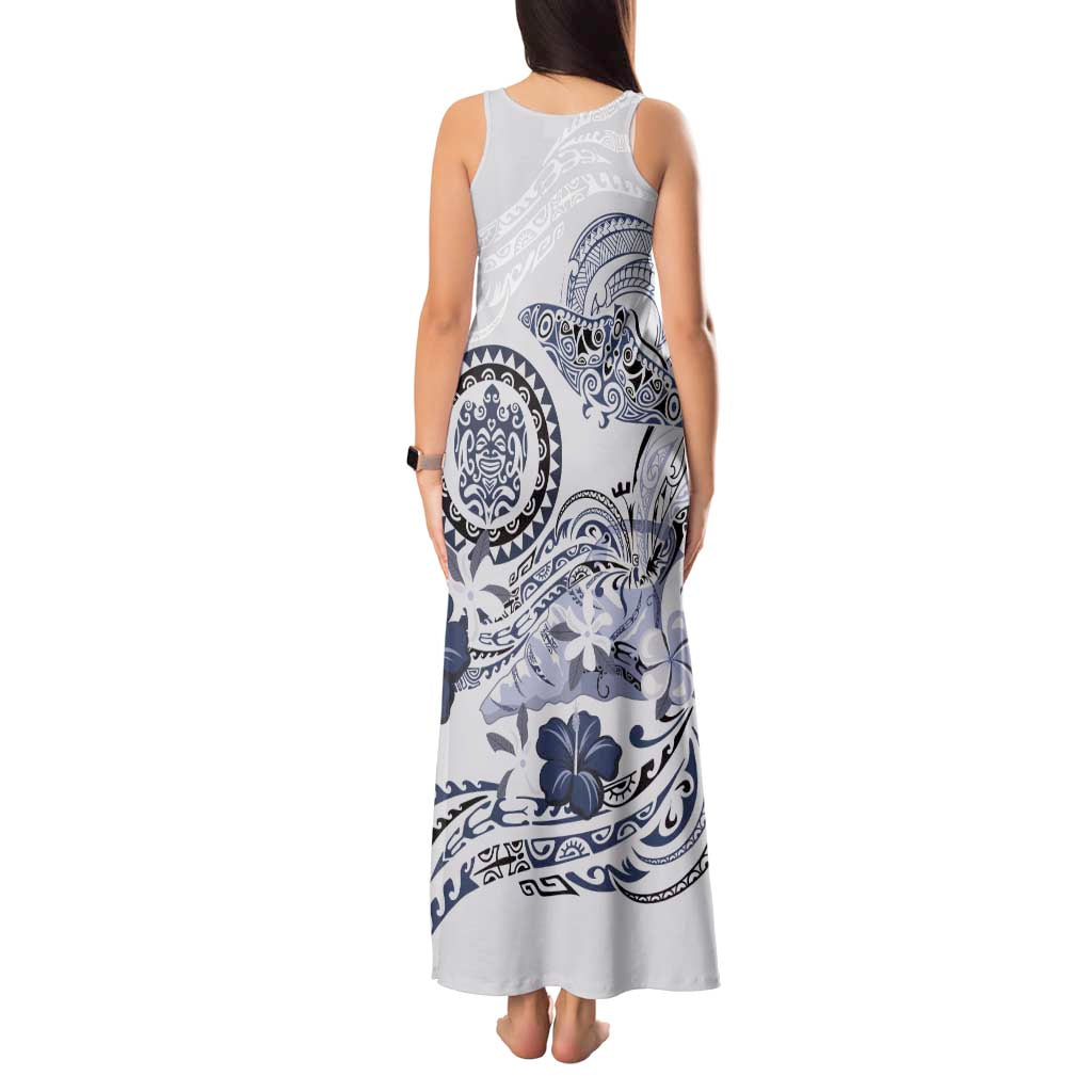 Polynesian Manta Ray Tank Maxi Dress Blue Floral Turtle Tattoo - Polynesian Pride