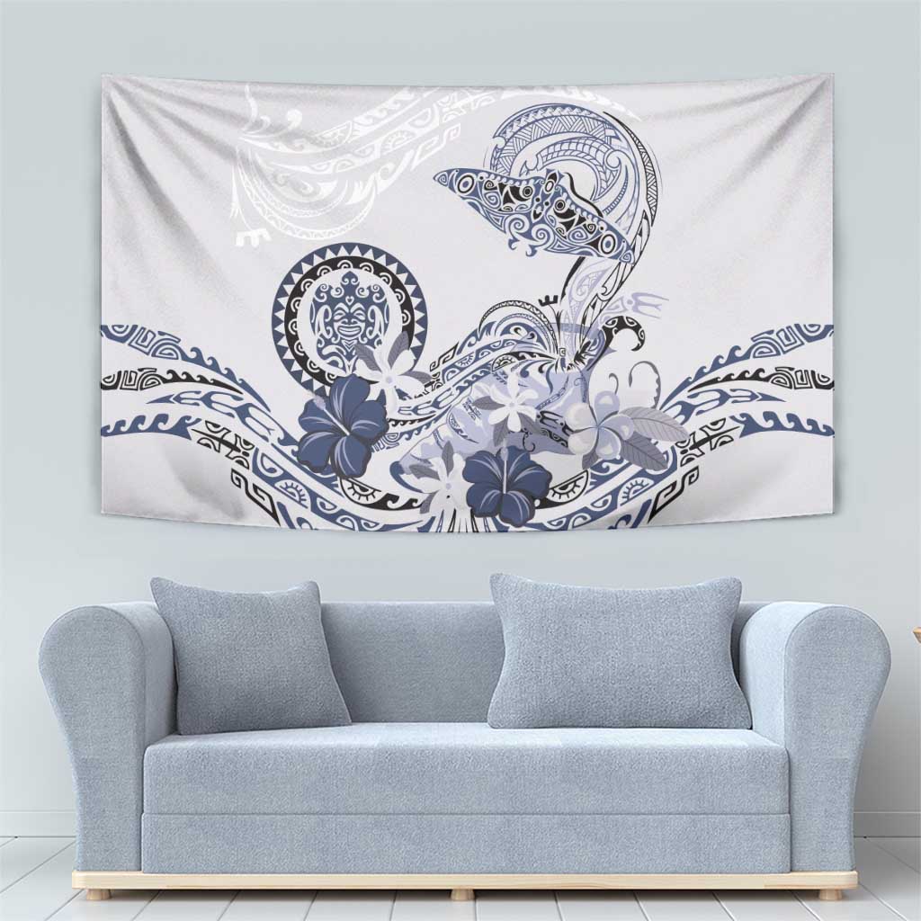 Polynesian Manta Ray Tapestry Blue Floral Turtle Tattoo - Polynesian Pride