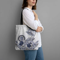 Polynesian Manta Ray Tote Bag Blue Floral Turtle Tattoo - Polynesian Pride
