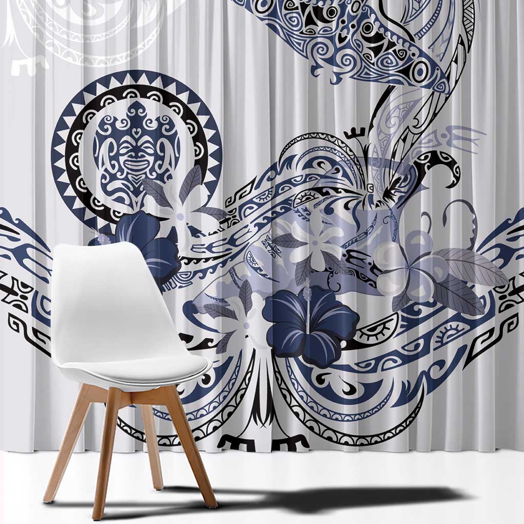 Polynesian Manta Ray Window Curtain Blue Floral Turtle Tattoo - Polynesian Pride