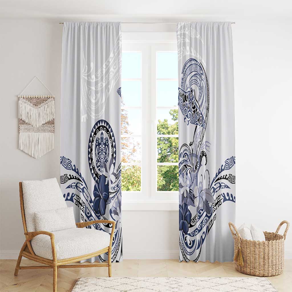 Polynesian Manta Ray Window Curtain Blue Floral Turtle Tattoo - Polynesian Pride