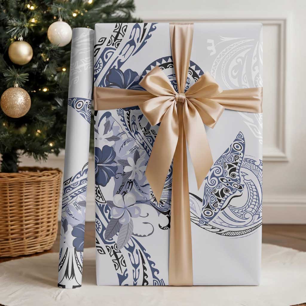 Polynesian Manta Ray Wrapping Paper Blue Floral Turtle Tattoo - Polynesian Pride