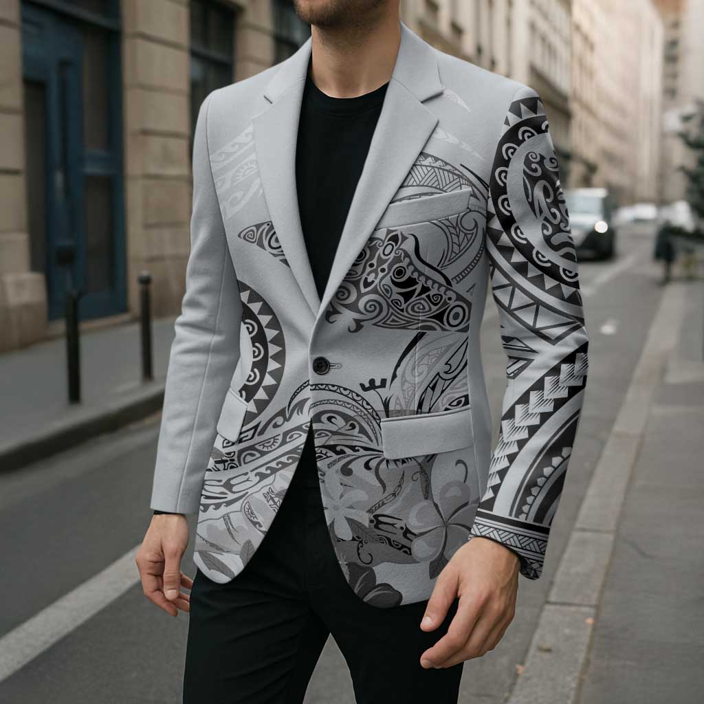 Polynesian Manta Ray Blazer Gray Floral Turtle Tattoo - Polynesian Pride