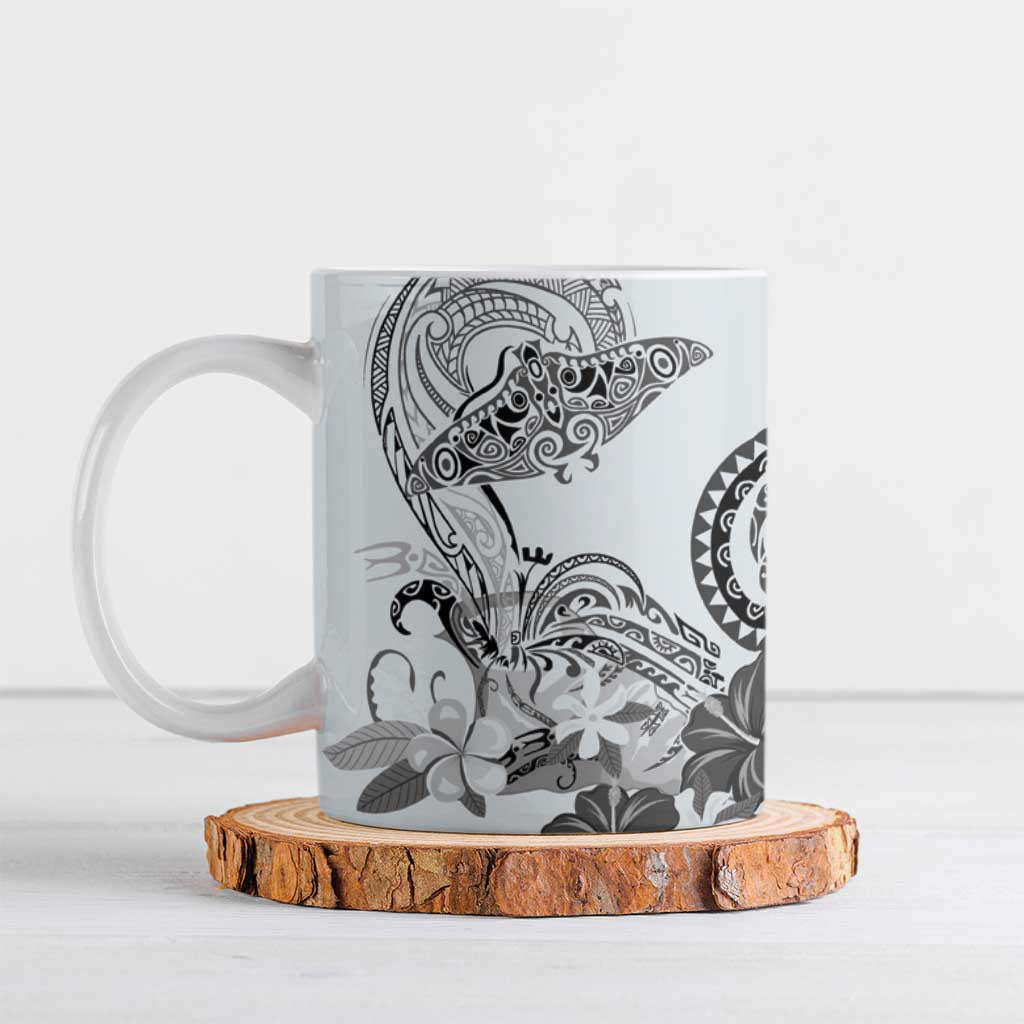 Polynesian Manta Ray Ceramic Mug Gray Floral Turtle Tattoo - Polynesian Pride