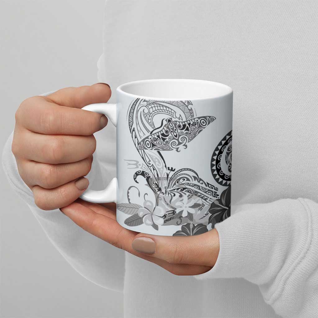 Polynesian Manta Ray Ceramic Mug Gray Floral Turtle Tattoo - Polynesian Pride