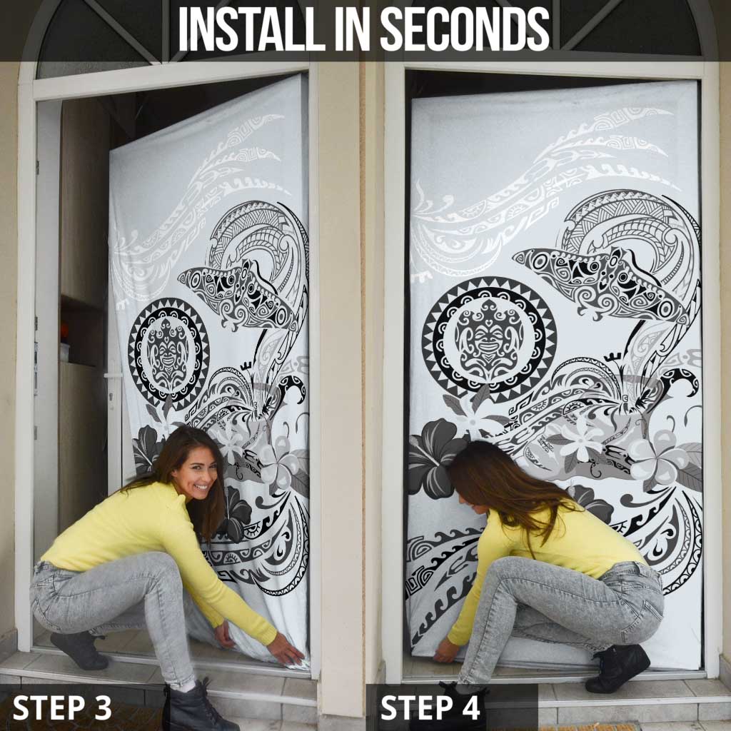 Polynesian Manta Ray Door Cover Gray Floral Turtle Tattoo - Polynesian Pride