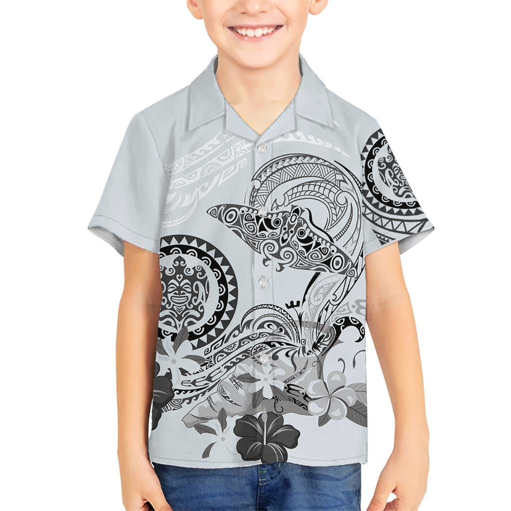 Polynesian Manta Ray Family Matching Puletasi and Hawaiian Shirt Gray Floral Turtle Tattoo - Polynesian Pride