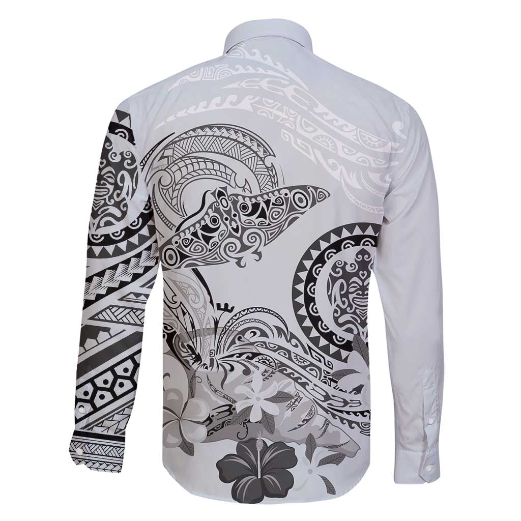 Polynesian Manta Ray Family Matching Summer Maxi Dress and Hawaiian Shirt Gray Floral Turtle Tattoo - Polynesian Pride