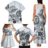 Polynesian Manta Ray Family Matching Tank Maxi Dress and Hawaiian Shirt Gray Floral Turtle Tattoo - Polynesian Pride