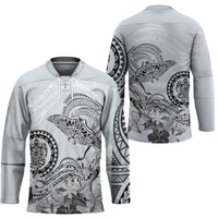 Polynesian Manta Ray Hockey Jersey Gray Floral Turtle Tattoo - Polynesian Pride
