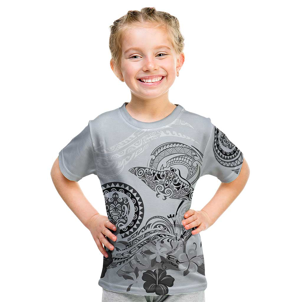 Polynesian Manta Ray Kid T Shirt Gray Floral Turtle Tattoo - Polynesian Pride