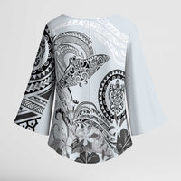 Polynesian Manta Ray Kimono Sleeve Blouse Gray Floral Turtle Tattoo - Polynesian Pride