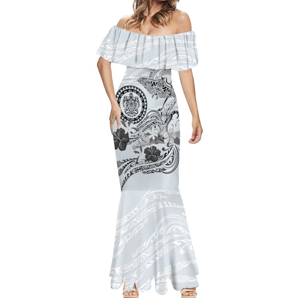 Polynesian Manta Ray Mermaid Dress Gray Floral Turtle Tattoo - Polynesian Pride