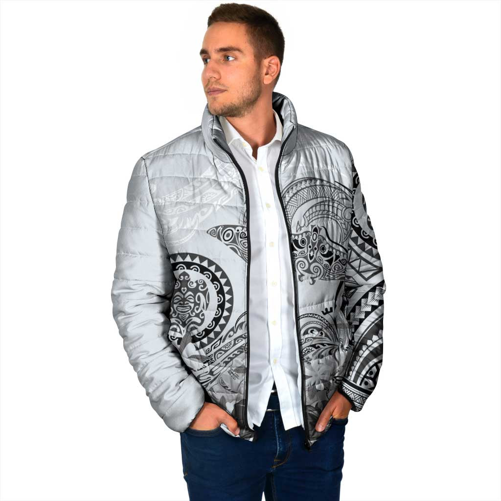 Polynesian Manta Ray Padded Jacket Gray Floral Turtle Tattoo - Polynesian Pride