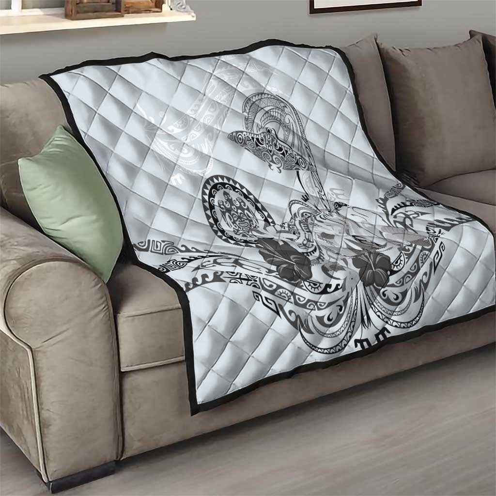 Polynesian Manta Ray Quilt Gray Floral Turtle Tattoo - Polynesian Pride