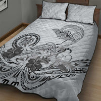 Polynesian Manta Ray Quilt Bed Set Gray Floral Turtle Tattoo - Polynesian Pride