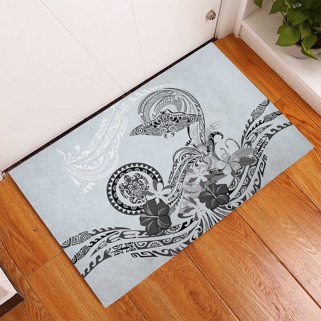 Polynesian Manta Ray Rubber Doormat Gray Floral Turtle Tattoo - Polynesian Pride