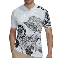 Polynesian Manta Ray Rugby Jersey Gray Floral Turtle Tattoo - Polynesian Pride
