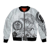Polynesian Manta Ray Sleeve Zip Bomber Jacket Gray Floral Turtle Tattoo - Polynesian Pride