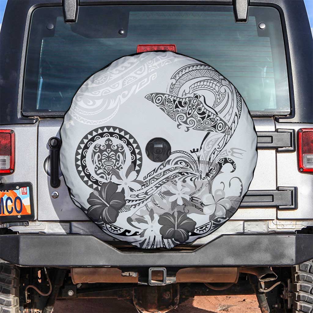 Polynesian Manta Ray Spare Tire Cover Gray Floral Turtle Tattoo - Polynesian Pride