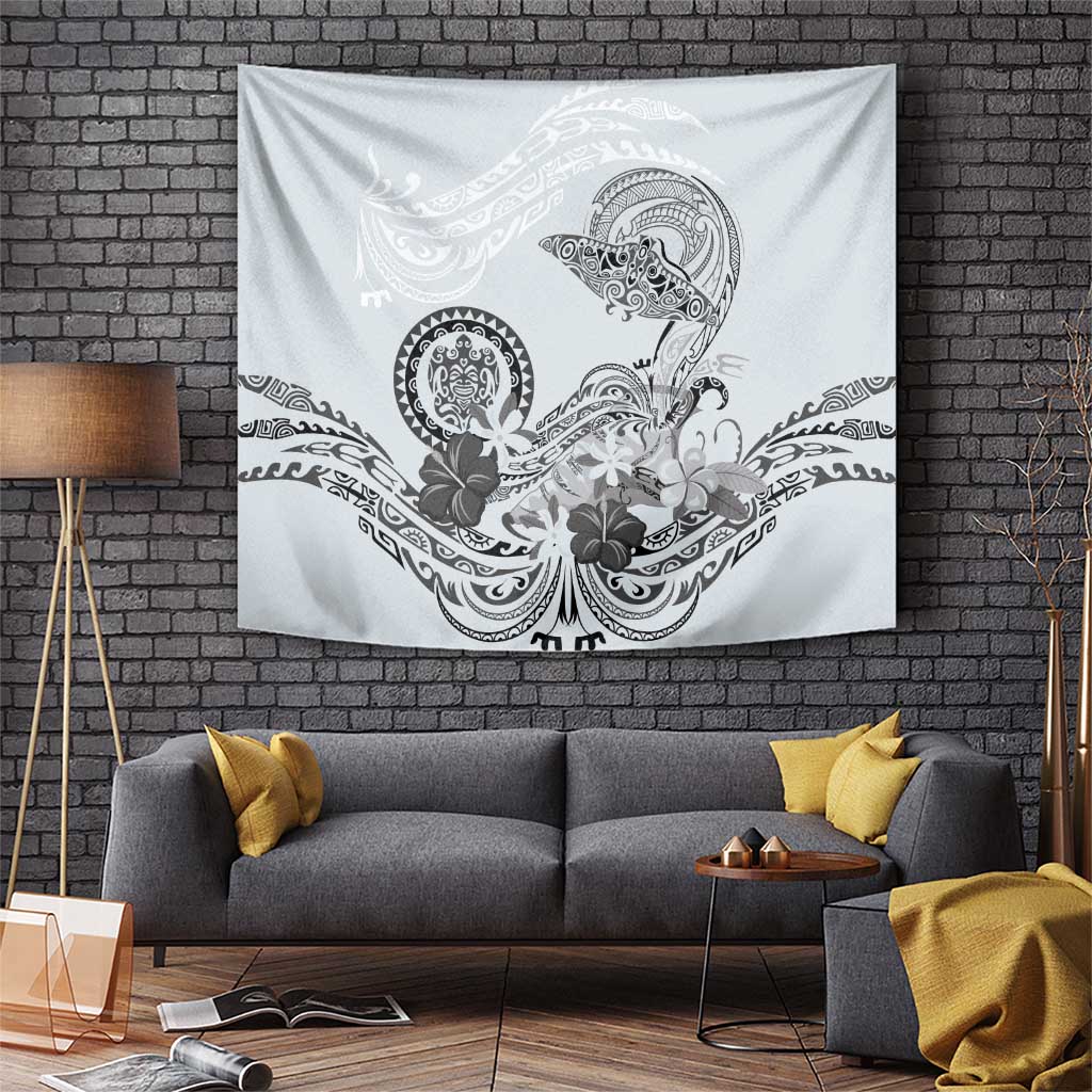 Polynesian Manta Ray Tapestry Gray Floral Turtle Tattoo - Polynesian Pride