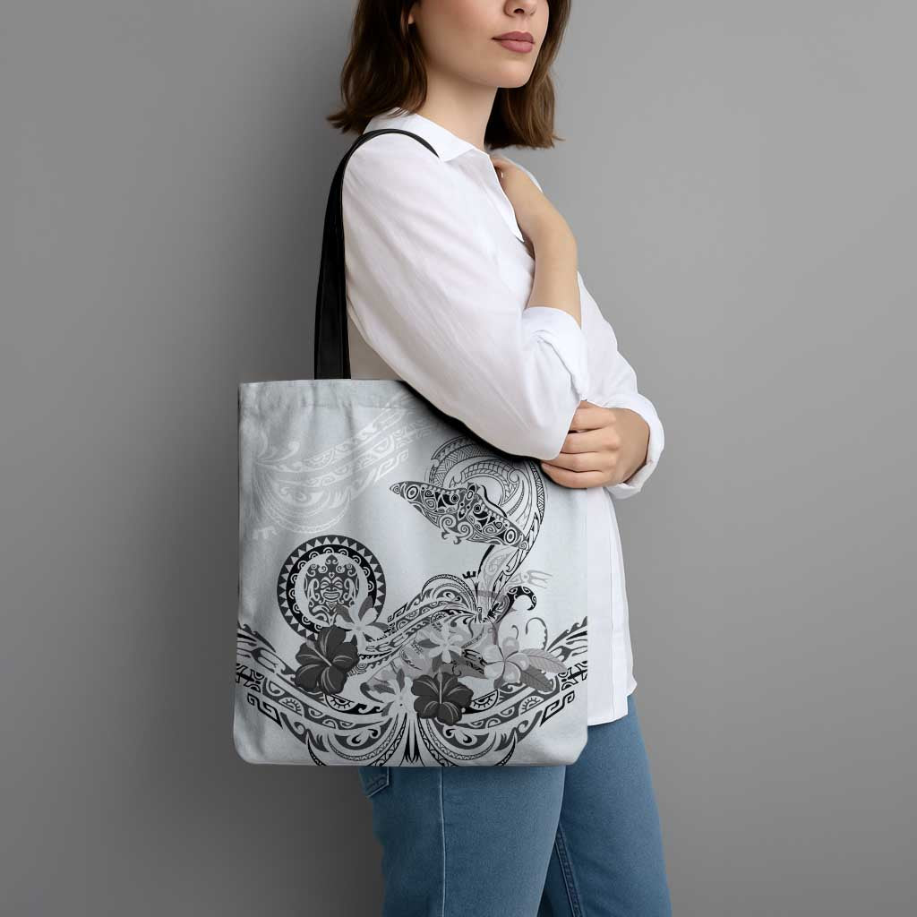 Polynesian Manta Ray Tote Bag Gray Floral Turtle Tattoo - Polynesian Pride