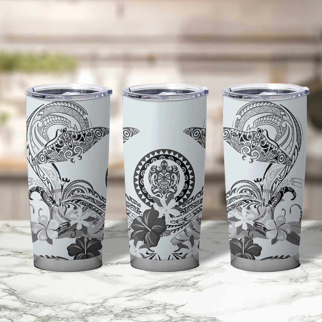 Polynesian Manta Ray Tumbler Cup Gray Floral Turtle Tattoo - Polynesian Pride