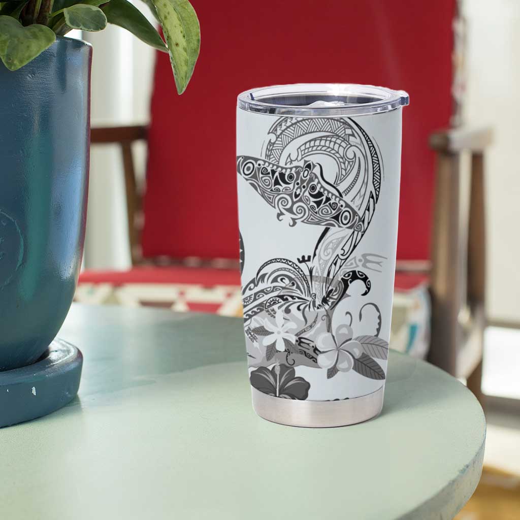 Polynesian Manta Ray Tumbler Cup Gray Floral Turtle Tattoo - Polynesian Pride