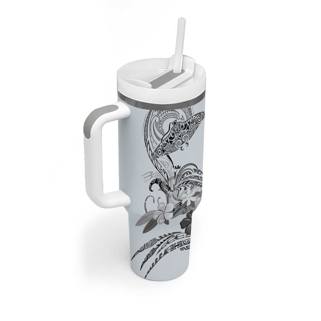 Polynesian Manta Ray Tumbler With Handle Gray Floral Turtle Tattoo - Polynesian Pride