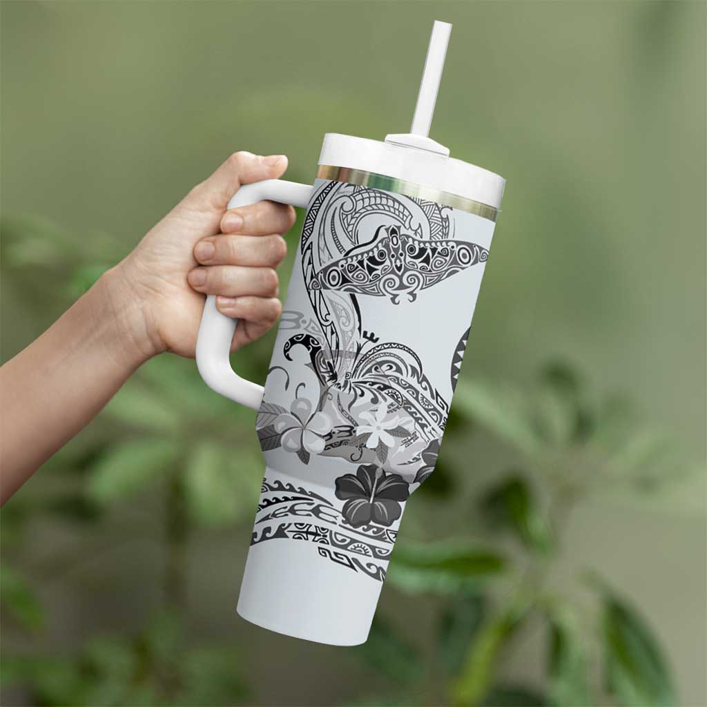 Polynesian Manta Ray Tumbler With Handle Gray Floral Turtle Tattoo - Polynesian Pride