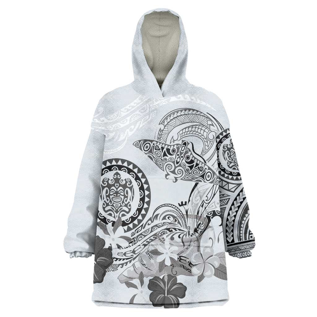 Polynesian Manta Ray Wearable Blanket Hoodie Gray Floral Turtle Tattoo - Polynesian Pride
