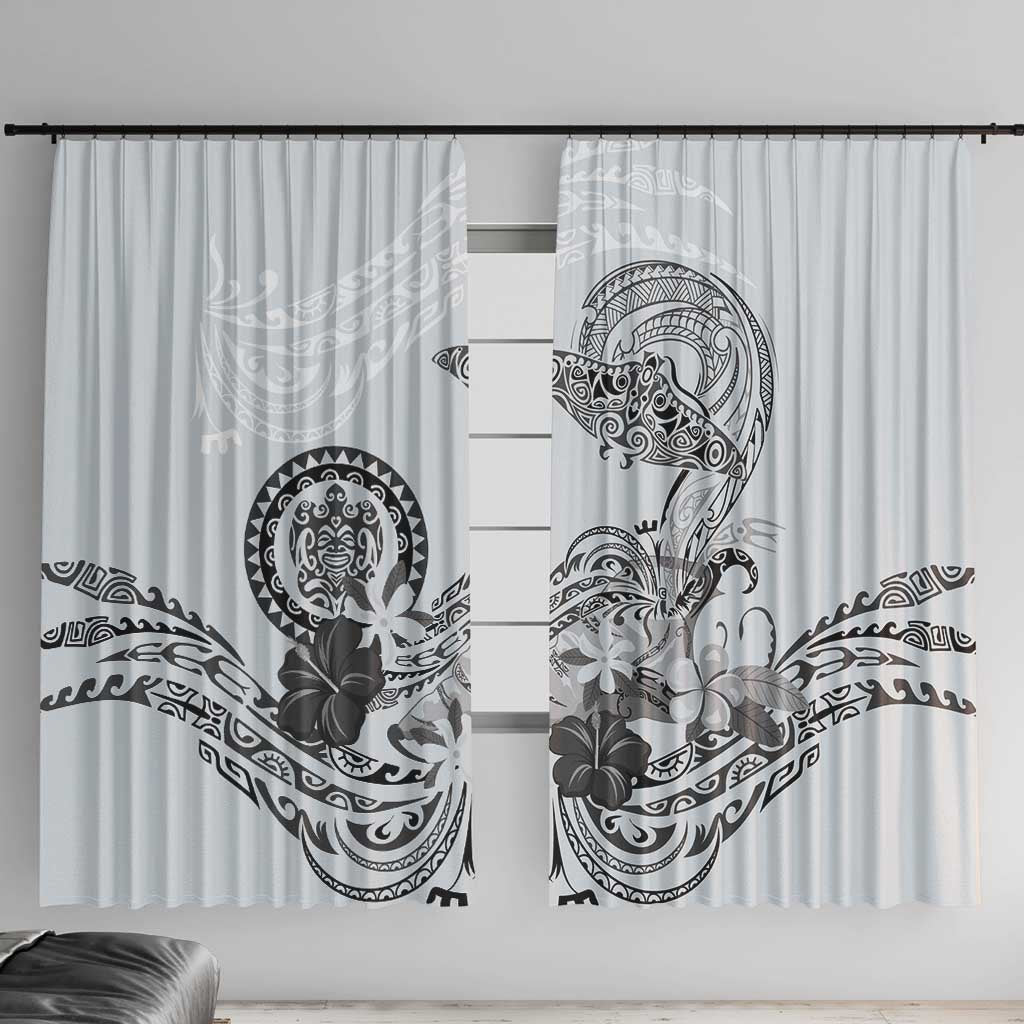 Polynesian Manta Ray Window Curtain Gray Floral Turtle Tattoo - Polynesian Pride